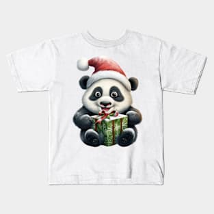 Baby Christmas Panda Bear With Gift Kids T-Shirt